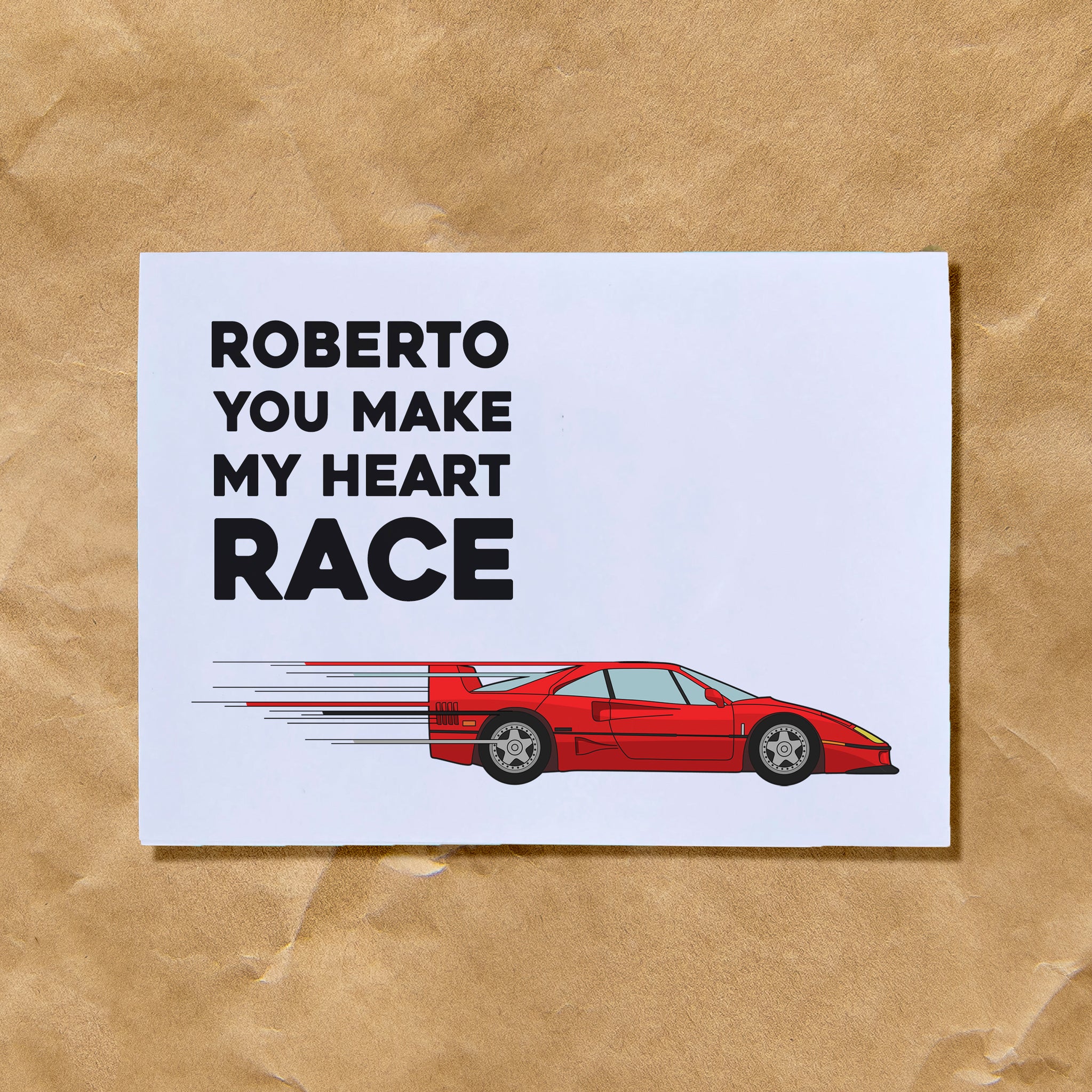 Personalised Heart Race Ferrari F40 Valentine's Card