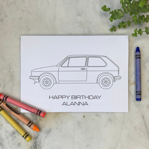 Colour In Mk1 Golf VW Birthday Card